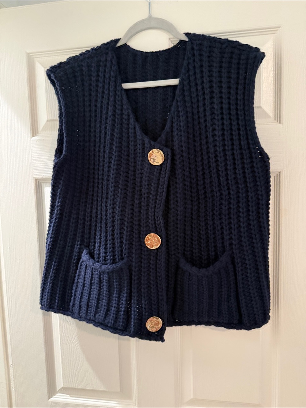 Classic Navy Knit Sleeveless Cardigan - Navy
